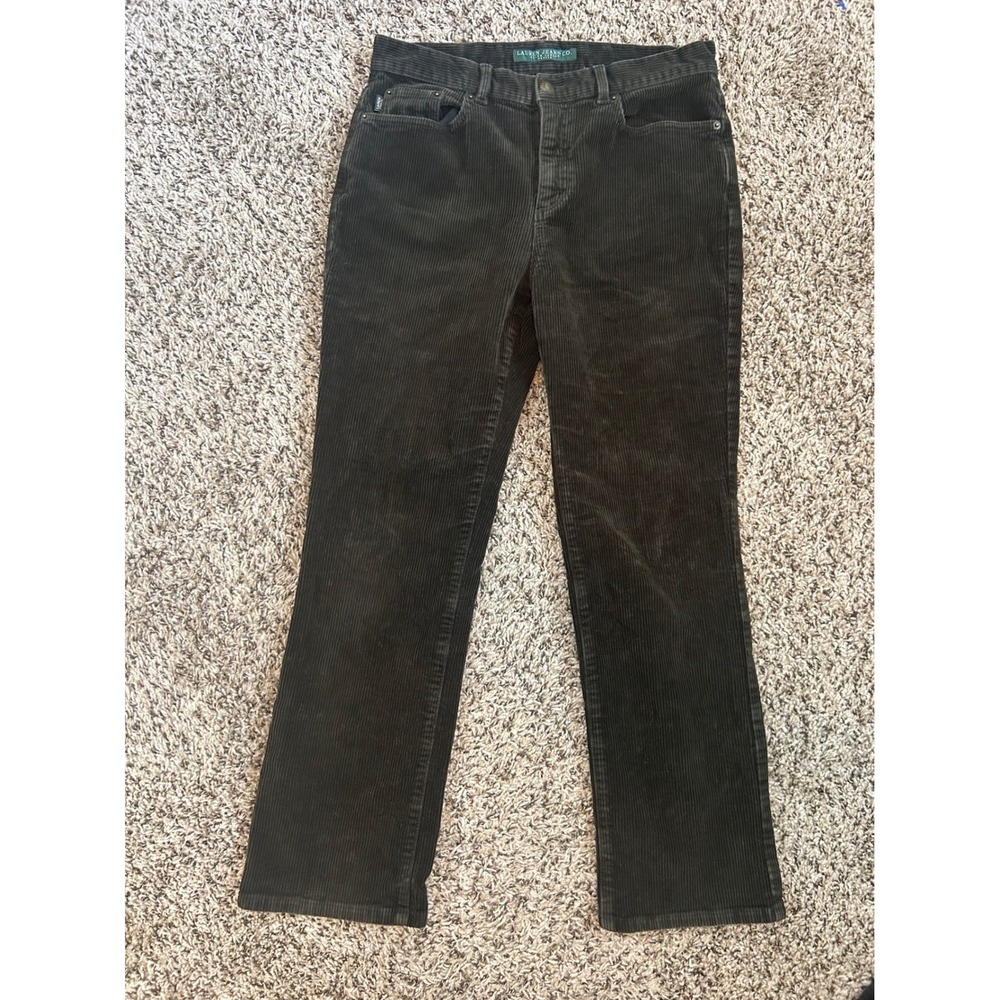 Lauren Ralph Lauren Green Corduroy Pants Womens 10P Petite Straight Leg Cotton - Picture 1 of 8